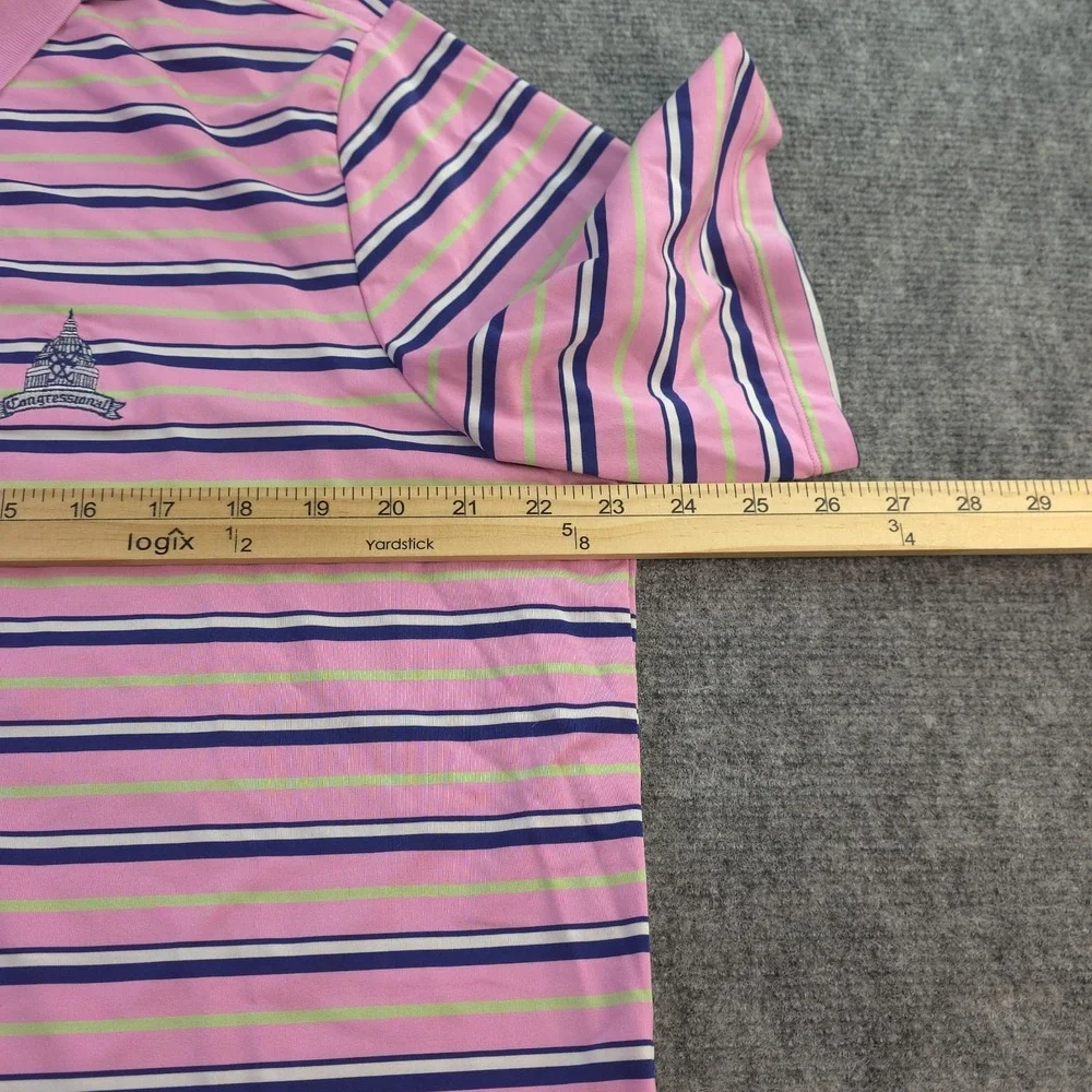 RLX Ralph Lauren Polo‎ Large Pink Blue Striped Congressional Logo Short Sleeve